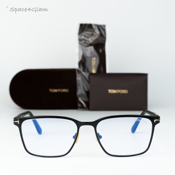 Tom Ford Men Eyeglasses Black Gold Blue Light Block FT5733-B 002 NEW AUTHENTIC - Picture 1 of 10